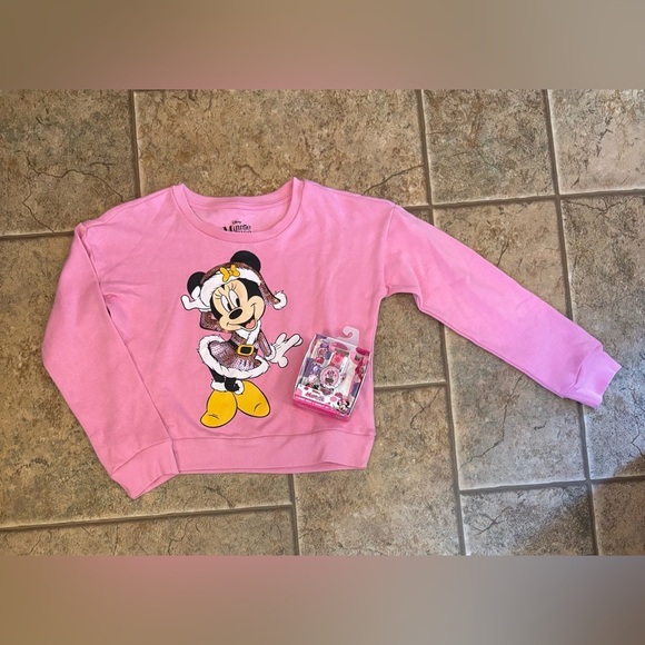NWOT/NIB girls *Bundle* Disney Minnie sweatshirt and flashing watch sz 8/10 - Picture 1 of 5